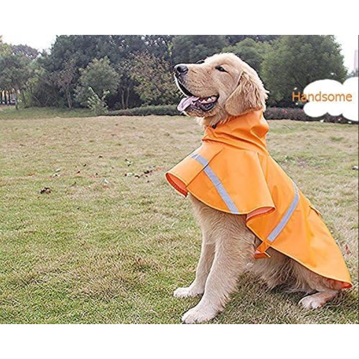 Дощовик для собак, дощовий плащ для собак з капюшоном, підходить для шлейки, легкий та світловідбиваючий, для середніх та великих собак (Помаранчевий XL)