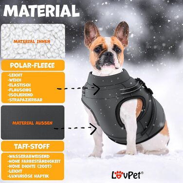 LOVPET® Зимова куртка для собак 2XL, антрацит, утеплена та водонепроникна з вбудованим шлеєю, світловідбивачами, D-кільцем, 45 пакетів для прибирання та диспенсером