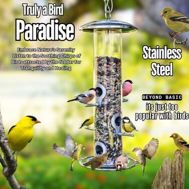 Годівниця для птахів на сонцезахисній підставці, для саду, срібна. З наповнювачем: соняшникові зерна та суміш.