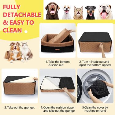 Автокрісло для собак PetsHome: комфортне та безпечне автокрісло для середніх та великих собак, знімний чохол, м'яке Memory Foam, кишені, 2 ремінці безпеки, коричневе