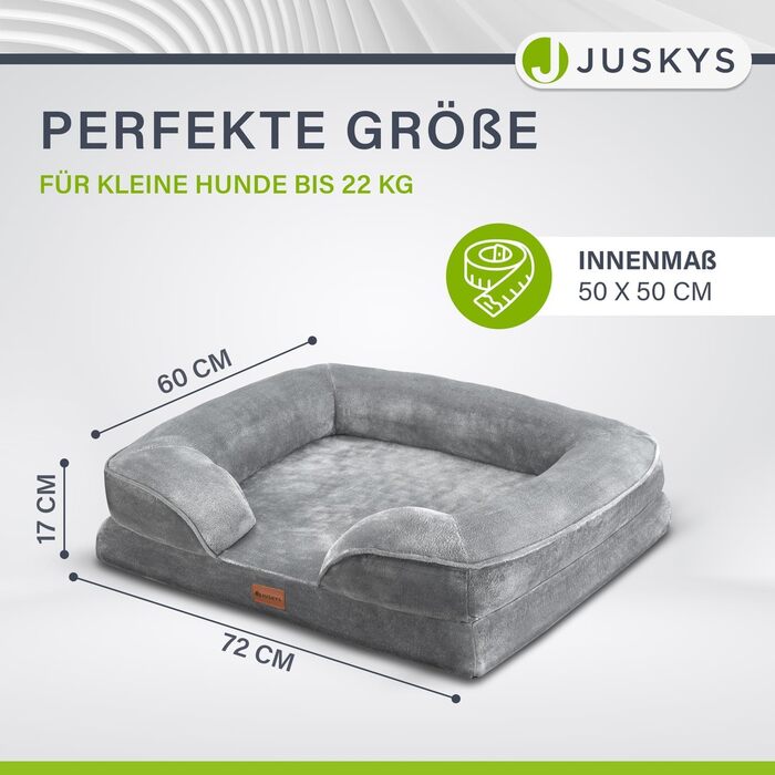 Ортопедичне ліжко для собак Juskys Sheena M, м'яке, сіре, 72x60x17 см, знімний чохол, не ковзає, пране