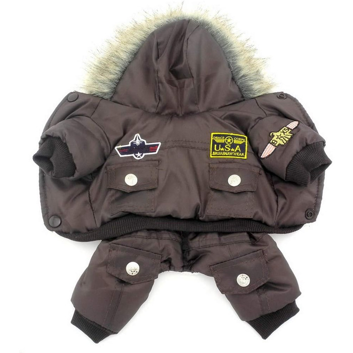 Комбінезон для собак Zunea, теплий, водонепроникний, з капюшоном, для чихуахуа, йоркширського тер'єра, котів та інших маленьких собак, коричневий, L