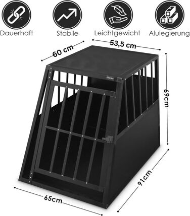 Алюмінієва переносна клітка для собак Defacto - переносна коробка для собак, автобокс, клітка для подорожей (M, 59x69x50 см, чорний)