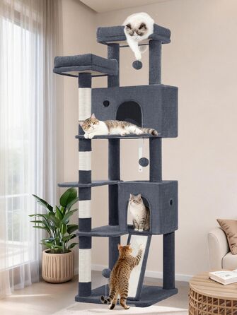 Котячий будиночок Kratzbaum 178 см: стабільний, з дряпальними стовпцями, лежаками та платформами, сірий