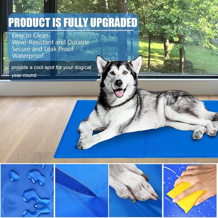 Килимок охолоджуючий для собак, 65 x 50 см, самоохолоджуючий, блакитний. Безпечний гель, легко миється, освіжає у спеку.
