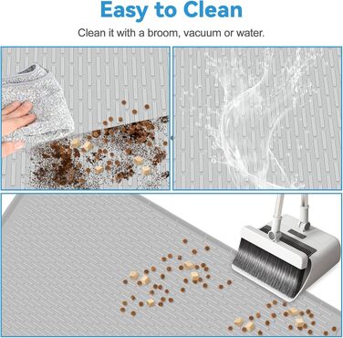 Силіконова підстилка під миску для собак 102 x 71 см, світло-сіра — водонепроникний килимок для годування з бортиками, протиковзкий та BPA-free