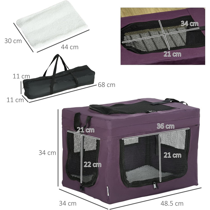 Переноска для кота PawHut 48,5 см, фіолетовий, для кошенят та мініатюрних собак
