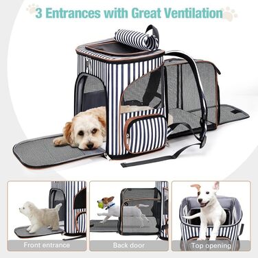 Розширюваний рюкзак для кота Ekesky – зручний, дихаючий рюкзак для середніх та великих котів та собак, з внутрішньою фіксацією та килимком для тварин, об'єм 9 л (L, смугастий)