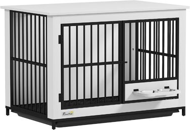 Кія для собак PawHut - переносна будка для собак, біла, 95 x 60 x 68,5 см, з поворотними мисками