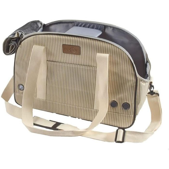 Сумка для тварин Bobby Tennis – переноска для котів та собак, 45 x 18 x 30 см, з плечовим ременем та рюкзаком, Бежево-чорна