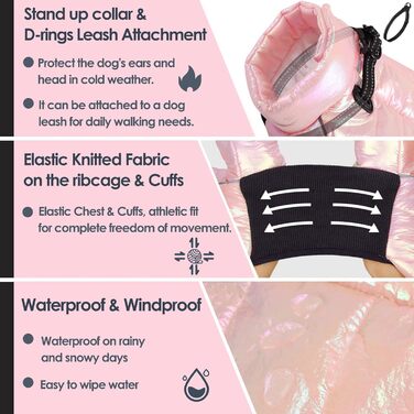 Водонепроникний зимовий одяг для собак AOFITEE: тепла куртка для маленьких та середніх собак, з відбиваючими смугами та блискавкою. Рожевий колір.