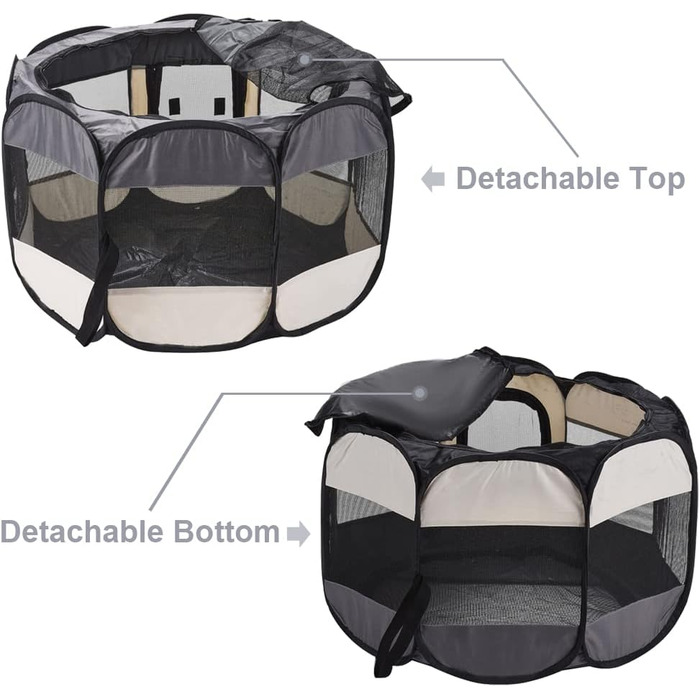 Клітка-манеж для тварин XhuangTech: собаки, коти, цуценята, 80x80x58.4 см, м'який матеріал, портативна, складана, для дому та вулиці, сіра та бежева