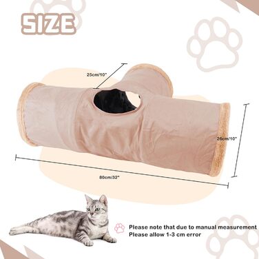 Туннель для котів Mymai з м'якого велюру, інтерактивний шуршачий тунель з 2 іграшками, для кошенят, кроликів та інших дрібних тварин (Хакі, B)