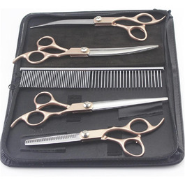 Професійний набір ножиць для грумінгу собак RWRAPS 7 дюймів з золотим руків'ям (набір з сумкою)