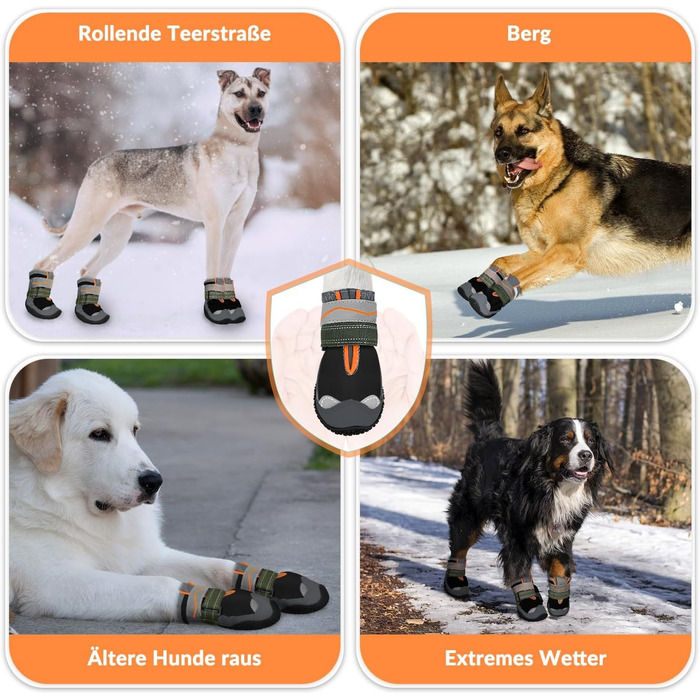Взуття для собак SlowTon: 4 шт. захист лап, дихаючі собачі чоботи для вулиці з неслизькою підошвою, регульовані світловідбиваючі липучки. Підходять для маленьких, середніх та великих собак, сірий колір.