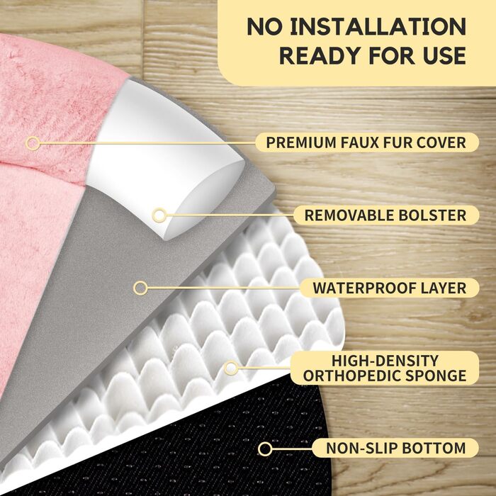 Велике ліжко для собак та людей FURRYFECTION, 180x114x35.6 см, рожеве, з ковдрою та подушкою