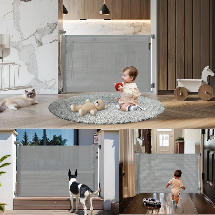 Захисний бар'єр для дитячих воріт Treppenschutzgitter, розтягуваний 0-180 см, сірий, 86x180 см