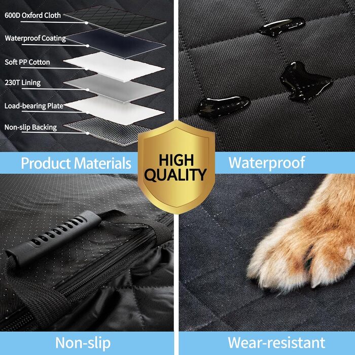 Підстилка для собак у машину: розширювач заднього сидіння, водовідштовхувальна, з кишенями та сіткою