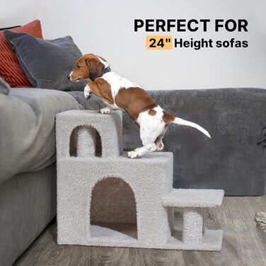 Сходинки для собак Veehoo: 3 сходинки, ліжко, печеринка, для старих котів та собак, до 45 кг, сірий, 67x34x52 см