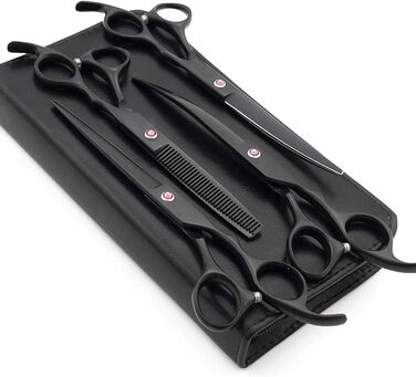 Набір професійних ножиць для собак 5-в-1, 7 дюймів, нержавіюча сталь, включає прямі, фінішні, вигнуті та гребінці