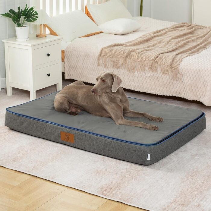 Ортопедичне ліжко для собак з Memory Foam, 15.2 см товщиною, для великих собак, водонепроникне, знімний, пране, з блискавкою, преміум комфорт та легкість у догляді, сіре, 135 x 91 x 15 см