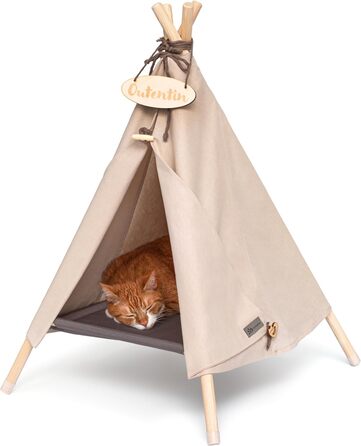 Кішка та собака - Типі-будка для тварин 53x53x70 см (Бежева)