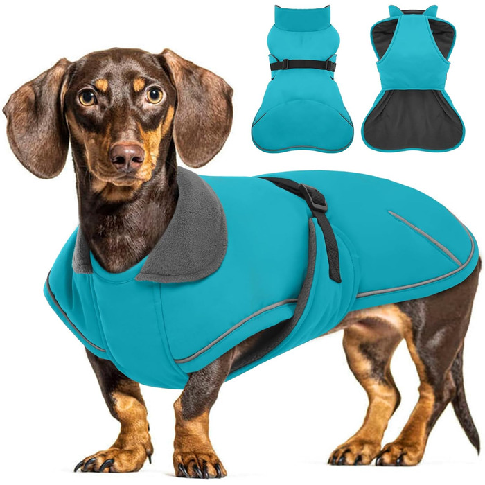 Зимовий антідощовий антівітряний антіфільтр для такс, тепла куртка для собак, теплий антіфільтр для собак з захистом живота та отвором для повідка, зимові куртки для собак (S, Marine)