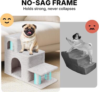 Сходинки для собак Veehoo: 3 сходинки, ліжко, печеринка, для старих котів та собак, до 45 кг, сірий, 67x34x52 см