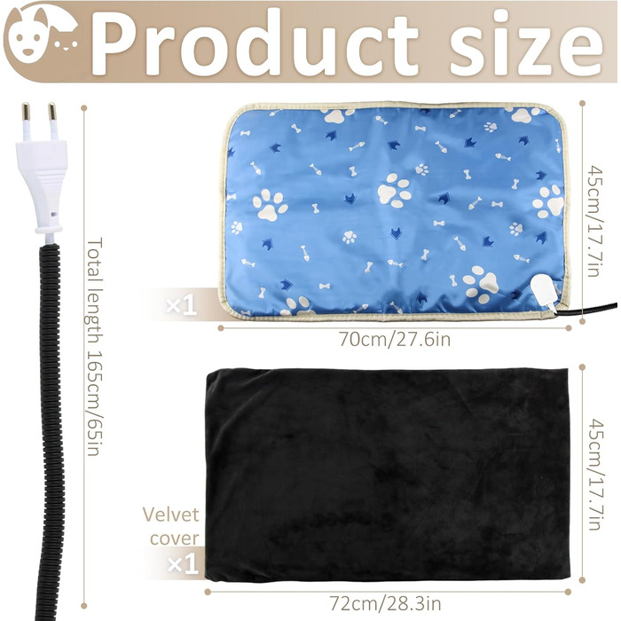 Електричний килимок для домашніх тварин Hillylolly, 70x50 см: підігрівач для собак та котів з регулюванням часу та температури