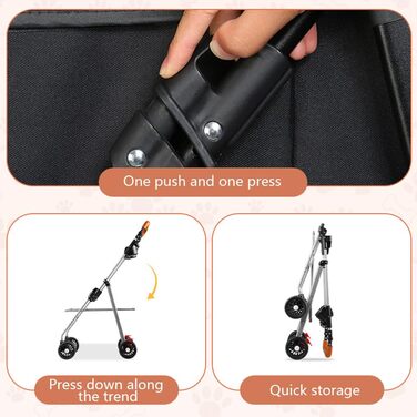 Візок для тварин Simcat: для собак та котів, складний, з гумовими колесами 360° (сірий)