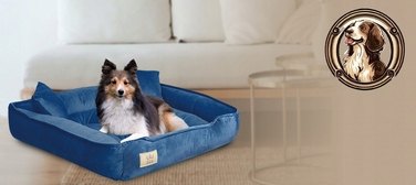 Велюрова лежанка для собак Royal Dog, прямокутна, синя, розмір L