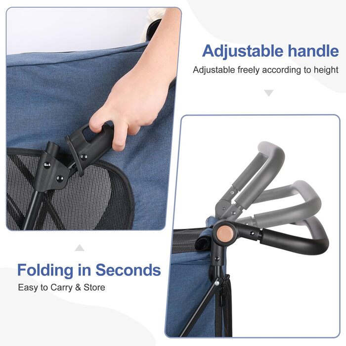 Візок для собак великих порід, подвійна місткість, візок-кі коляска для собак та дітей, складний, 4 колеса (P04CX-Marineblau)