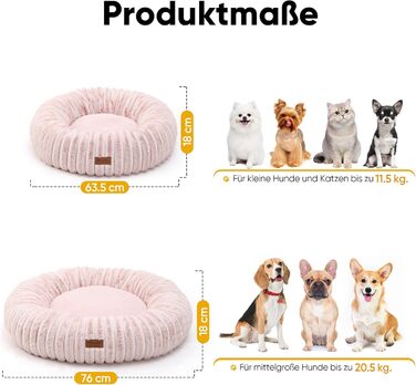 Ортопедичне ліжко для собак та котів FUKUMARU, 76x76x18 см, знімний чохол, сучасний дизайн, рожевий колір