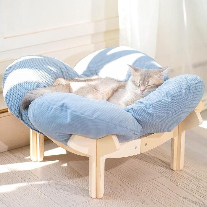 Кігтечка для котів CheerPals: зручне ліжко-стілець з м'яким подушками, 55х55 см, білий (світло-блакитний)