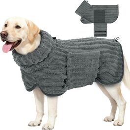 Рушник для собак з мікрофібри, швидковисихаючий, з клямками та регульованою гумкою, можна прати в машині, підходить для великих, середніх та маленьких собак, сірий (XL)