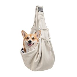 Сумка-переноска для собак, переноска для цуценят, регульовані ремені через плече та груди, легка переноска для тварин у подорожах, на прогулянках та до ветеринара, бежева