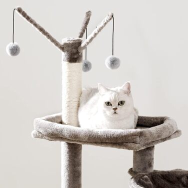 Когтеточка з шафою для котячого туалету HOOBRO, 2-в-1, 150 см, меблі для прихованого туалету, з сизалевими стовпчиками, знімна іграшка, сіро-бежевий