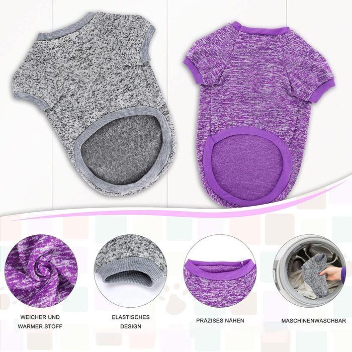 Пуловери для собак RANYPET 2 шт. Великі, теплі, зимові, в'язані, для середніх собак, 9XL (обхват грудей 90 см, довжина спини 75 см), 5XL (обхват грудей 70 см, довжина спини 55 см), колір: фіолетовий+сірий