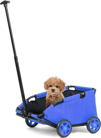 Міні-візок для тварин, складний багатофункціональний візок для покупок з висувним ручками, для прогулянок на вулиці, з подушкою та страхувальним тросом, з кишенькою (Блакитний)