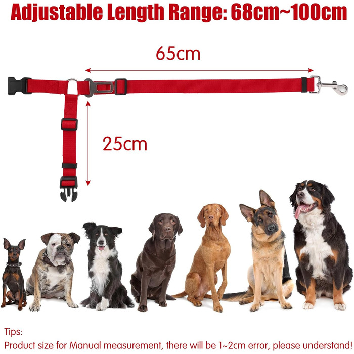 Автомобільний поводок-лямка для собак, котів та інших домашніх тварин. Поводок на голову, безпечний, міцний, червоний.