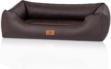 Ортопедичне ліжко для собак Knuffelwuff Montana з штучної шкіри, M-L, 85 x 63 см. Знімний чохол, легко мити. Підходить для великих, середніх та маленьких собак (Колір: Коричневий, Розміри: 85 x 63 x 23 см)