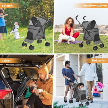 Візок для собак Hundebuggy: легкий, складаний, для собак вагою до 9 кг, з кошиком та тримачем для напоїв, темно-зелений (сірий)