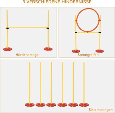 Набір для аджиліті PawHut для собак: 3 елементи, тренування, стрибки, перешкоди, слалом, регульована висота, сумка
