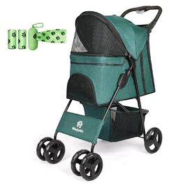 Дитяча коляска для собак та котів, універсальна, з 4 колесами, легко складається, зелена