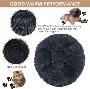 М'яке ліжко для собак Haoye, круглий лежак для домашніх тварин, лежак-подушка для котів та собак, зручне ліжко для собак та котів (діаметр 50-120 см / 7 розмірів), темно-сірий діаметр 60 см