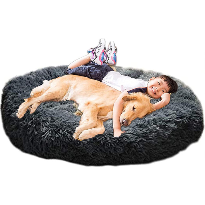 Ортопедичне круглі ліжко для собак XL: м'яке, кушетка з Memory Foam для великих собак (Лабрадор, Граунд). Можливість прання. Сірий колір.