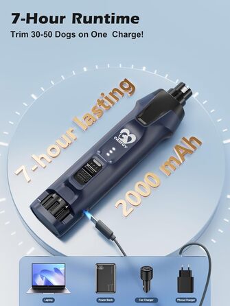 Електричний тример для собак Casfuy - 6 насадок, потужний, тихий, з LED-підсвіткою та збирачем пилу, 4.8V, для великих собак, блакитний