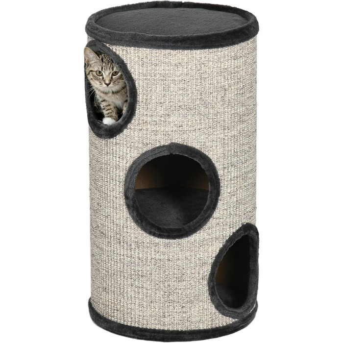 Котячий будиночок PawHut 70 см, 3-ярусний, з плюшевим обідком, сірий - когтеточка для котів