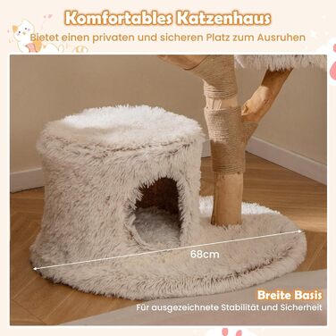 Дерев'яна кігтеточка для котів COSTWAY 102 см з будиночком, платформами та м'яким сидінням, кігтеточний стовпчик з джуту, білий кігтеточний комплекс для котів