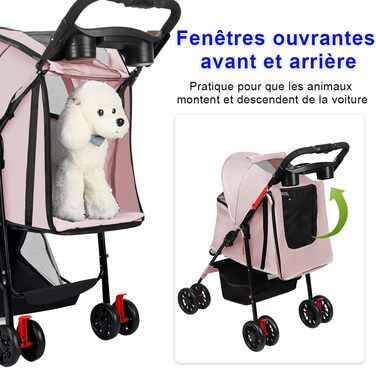 Дитяча коляска для собак та котів Homewell, складана, до 20 кг, з ременями на плече, багажником та тримачем для напоїв (Рожева)